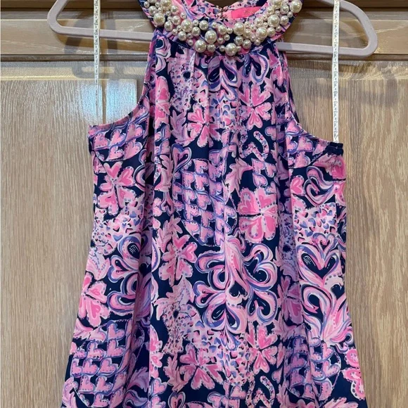 Lilly Pulitzer Pink and Navy Pearl-Embellished Top size S - Picture 1 of 5